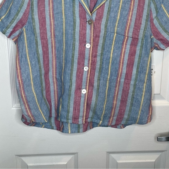 Frame Stripe High/Low Linen Shirt In Purple Multi S - Picture 8 of 16